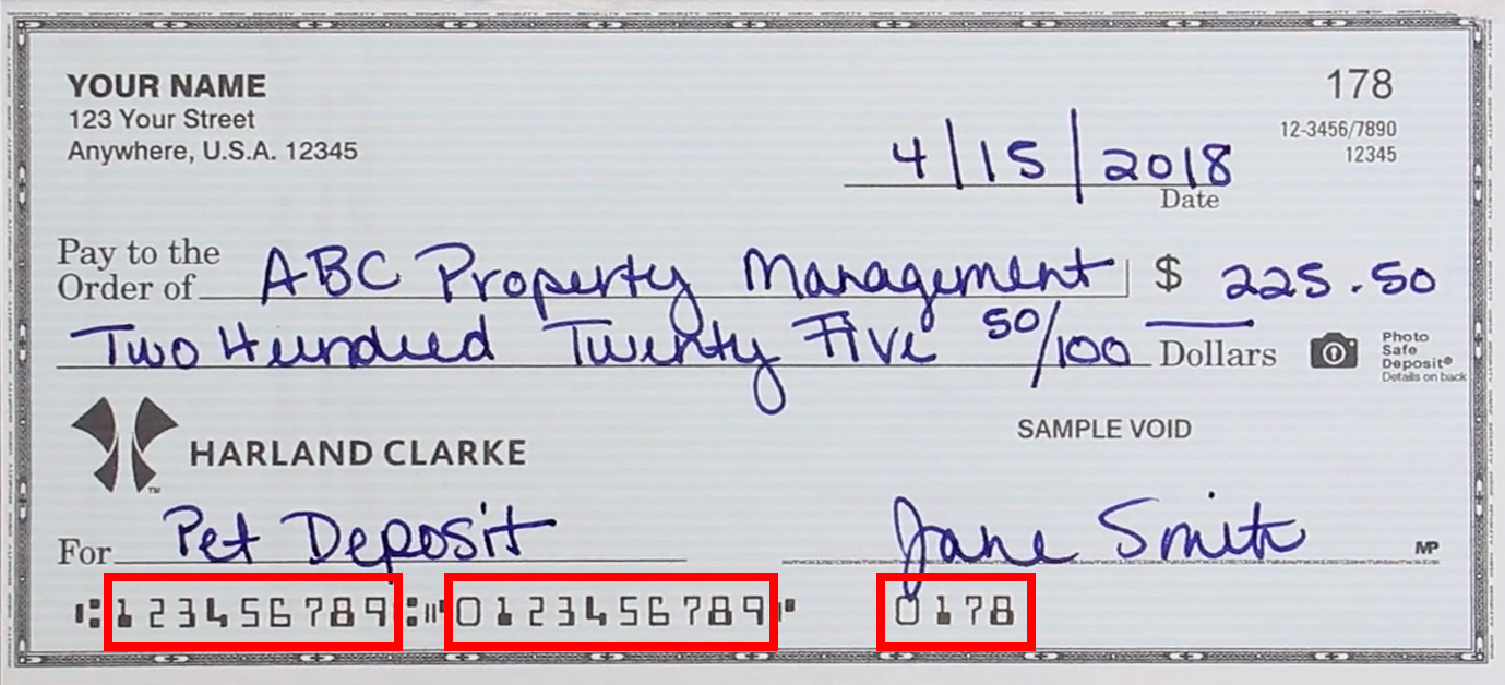 The special ink characters on a check