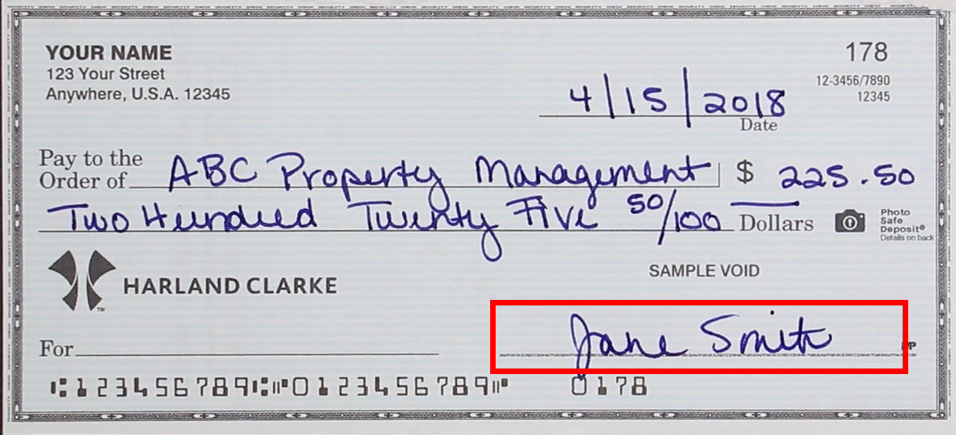 what number do you write on back of check